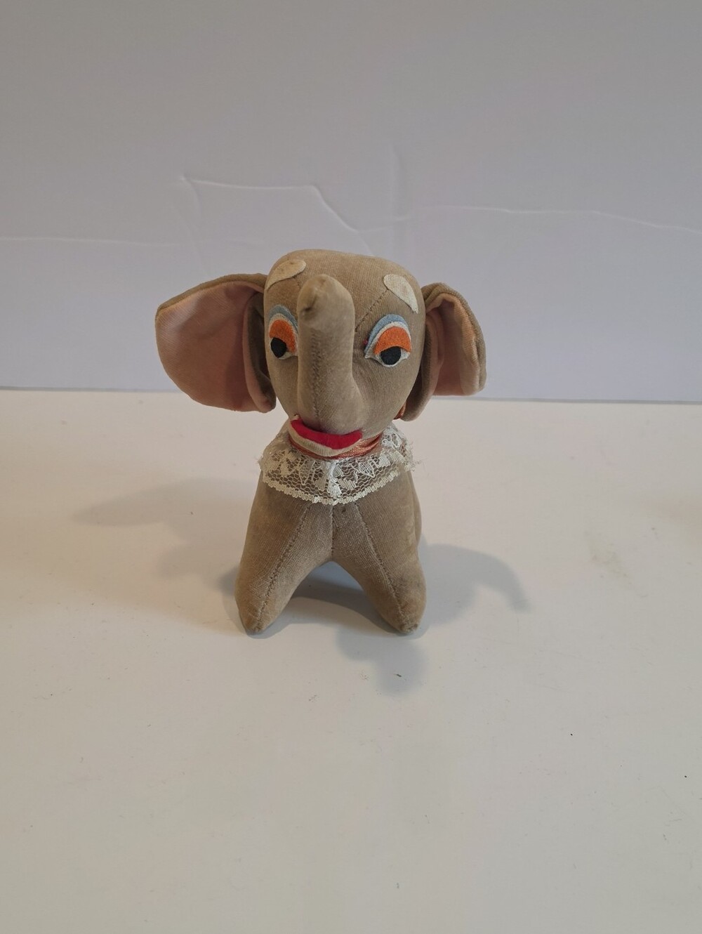Collectible Velveteen Elephant Dog Toy in Beige with Lace Collar